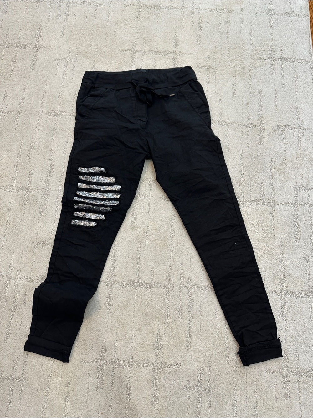 Women's Black Sequin Accent Jogger Pants